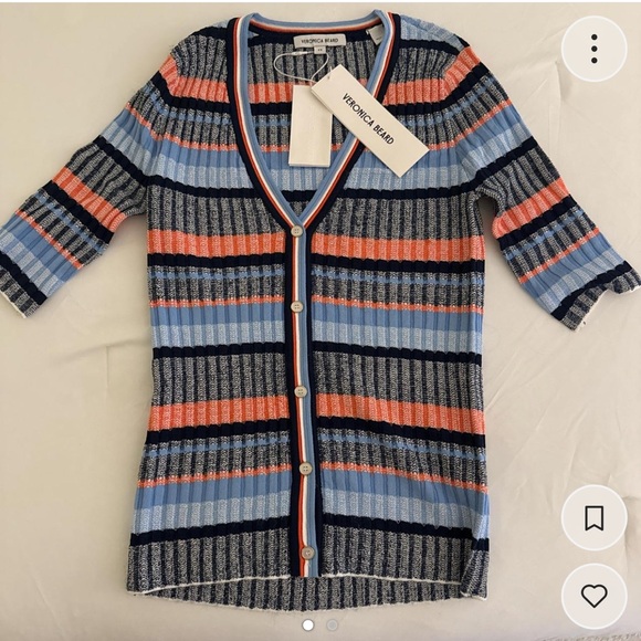 Veronica Beard Striped Cardigan in Blue and Orange